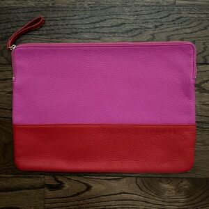 NWOT J Crew Pink and Red Leather Clutch.